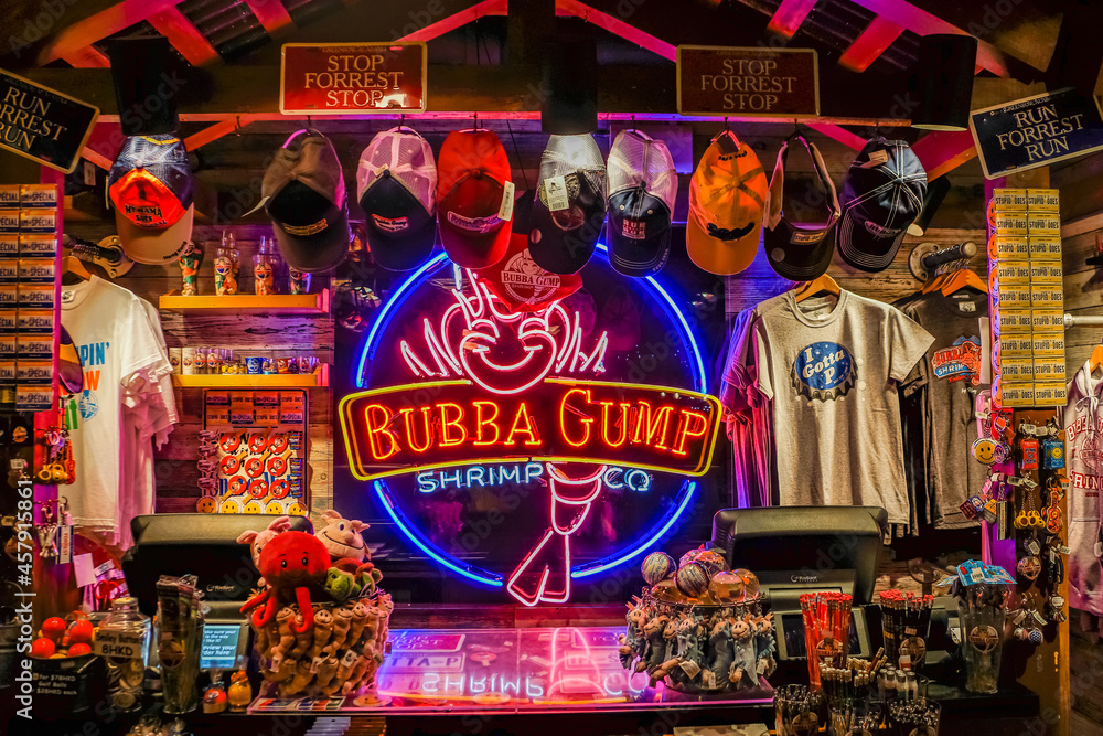 Hong Kong, March 2013: Bubba Gump Shop and restaurant sign, brand from ...