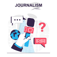 Aufkleber - journalism isolated cartoon concept. journalist holding microphone at press conference, people scene