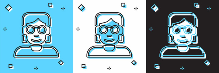 Set Hacker or coder icon isolated on blue and white, black background. Programmer developer working on code, coding, testing, debugging, analysing. Vector