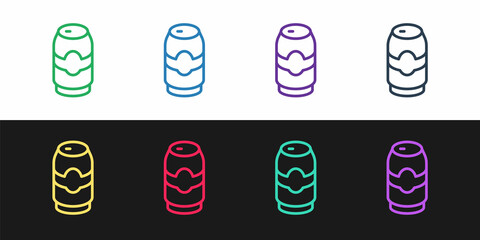 Sticker - Set line Beer can icon isolated on black and white background. Vector