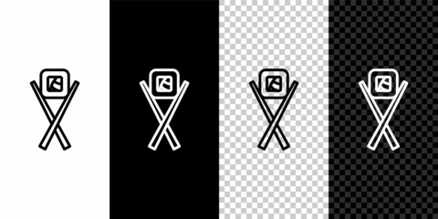 Set line Sushi with chopsticks icon isolated on black and white, transparent background. Traditional Japanese food. Vector