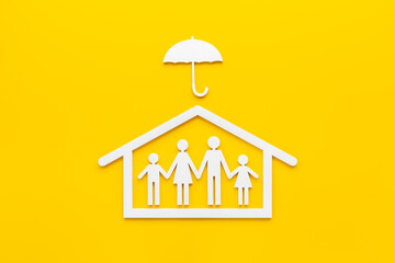 Wall Mural - Family figure with umbrella. Insurance protection concept