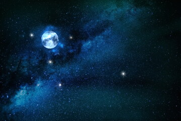 Wall Mural - full moon on starry sky milky way galaxy dramatic cloudy sky starry night universe milky way sunset 