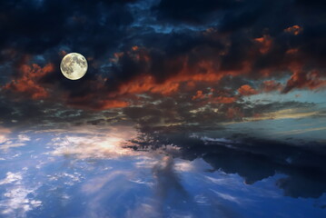 Wall Mural - dramatic cloudy sky starry night universe milky way sunset starry sky universe cosmic universe