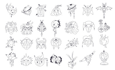 Wall Mural - collection of mystical and astrology objects. mystical signs, silhouettes, zodiac signs. astrologica