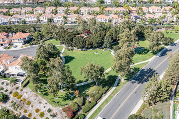 Wall Mural - Aerial view of a grassy park in an upscale master planned community