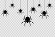 Spider  hanging from spiderwebs isolated  on png or transparent  background, halloween banner, template for poster, brochure, advertising, promotion,sale marketing vector illustration