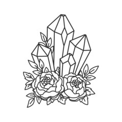 Wall Mural - crystals among blooming flowers. vector illustration. perfectly look on t-shirt, poster, cards, appa