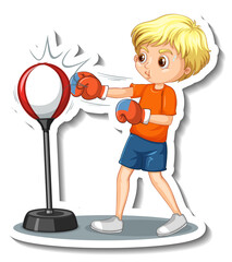 Poster - Cartoon character sticker with a boy punching