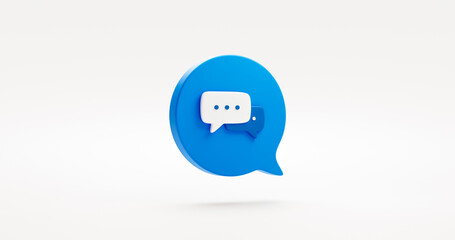 Chat bubble message speech dialog icon symbol or communication type talk and illustration element flat design isolated on white background with chatting speak balloon conversation. 3D rendering.