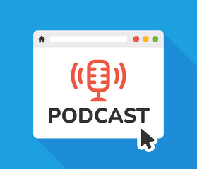 Sticker - Microphone with browser window icon. Podcast, streaming icon.