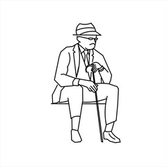 Wall Mural - Vector design of a sketch of a grandfather sitting waiting for someone