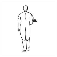 Wall Mural - Vector design of a sketch of a waiter delivering food