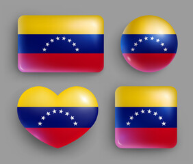Wall Mural - set of glossy buttons with venezuela country flag. south america country national flag, shiny geomet