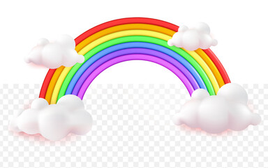 realistic colorfull rainbow cartoon 3d on white tranparent background