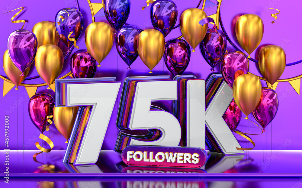 75k followers celebration, thank you social media banner with purple ...