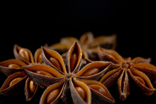 Close Up Of Star Anise On Black Background