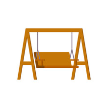 Garden Wooden Swing Or Swinging Bench, Flat Vector Illustration Isolated.