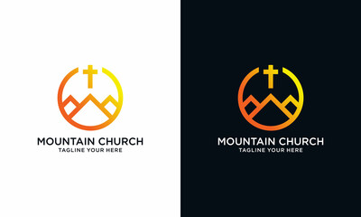 Church Logo. Cross and Mountain logo design vector template.