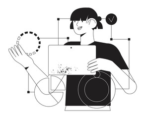 Wall Mural - woman check data or statistics and do presentation on her tablet. business inovations or computer so