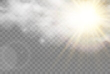 Vector Illustration Of The Sun Shining Through The Clouds. Sunlight. Cloudy Vector.	
