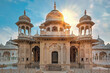 Jaipur, Rajasthan, india- September 16, 2021: Amazing view of memorial grounds to Maharaja Sawai Mansingh II and family constructed of marble. Gatore Ki Chhatriyan, Jaipur, Rajasthan, India.