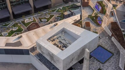 Wall Mural - Grant Mosque exterior located in DIFC district aerial timelapse from above