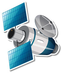 Wall Mural - sticker template with satellite in cartoon style isolated