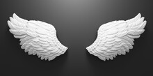 White Angel Wings On Black Wall Template