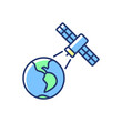 Earth observation process blue RGB color icon. Terrestial surface investigation by artifial satelite. Thin line customizable illustration. Isolated vector illustration. Simple filled line drawing