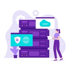 Wall Mural - Hybrid cloud illustration design concept. Illustration for websites, landing pages, mobile applications, posters and banners