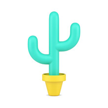 Minimalistic Green Cactus In Pot 3d Icon. Volumetric Ornamental Plant For Home