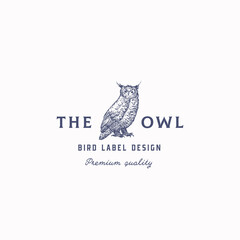 Wall Mural - the owl abstract vector sign, symbol or logo template. hand drawn bird sketch silhouette with retro 