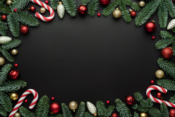 Wall Mural - christmas card with place for text on black background