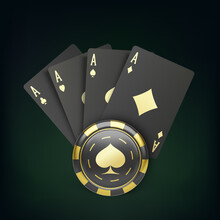 A Fan Of Playing Cards Consisting Of Four Black And Golden Ace Of Spades  Diamonds Clubs Hearts Vector Illustration Poker And Casino Of All The Aces  On A Transparent Background Stock Illustration 