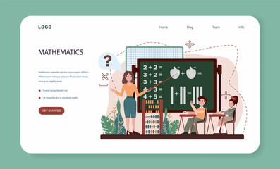Wall Mural - Math school subject web banner or landing page. Students studying
