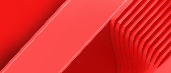 Wall Mural - Creative idea. Abstract Background. Wavy stripes paper cut and Geometry shape concept for futuristic on Red. presentation, banner, Copy space, Card- 3d rendering