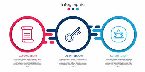 Set line Decree, parchment, scroll, Old key and Air element. Business infographic template. Vector