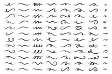 Hand Drawn Doodle Decorative Collection Of Squiggly Lines Isolated On White Background Vector Illustration.
