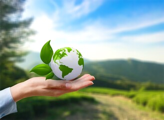 Poster - Hand holding green leaves for renewable sustainable development. Ecological concept.