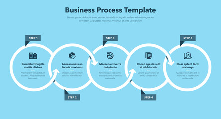 Poster - Modern business process template with five steps - blue version. Easy to use for your website or presentation.