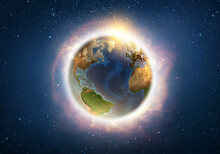 Global Warming On Planet Earth, End Of The World Illustrated From Space. 3D Illustration - Elements Of This Image Furnished By NASA.