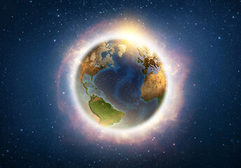 global warming on planet earth, end of the world illustrated from space. 3d illustration - elements 