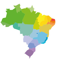  Colorful political map of Brazil. Administrative divisions - states. Simple flat blank vector map