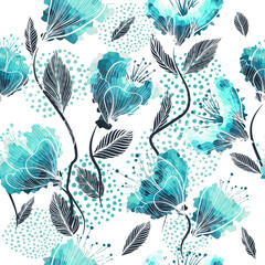 Naklejka na meble Seamless background. Watercolor blue flowers. Vector illustration