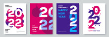 Happy New Year 2022 Greeting Card Collection. Posters Template With Minimalistic Graphics And Typography. Creative Concept For Banner, Flyer, Branding, Cover, Social Media. Vector Illustration.