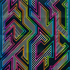 Wall Mural - Neon geometric seamless pattern.