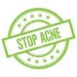 STOP ACNE text written on green vintage stamp.