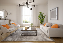 Minimalist Interior Of Modern Living Room 3D Rendering