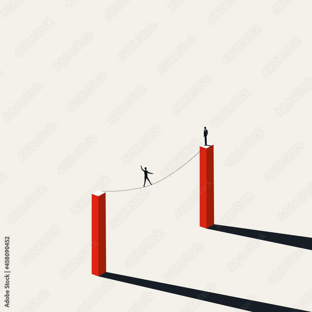 Business risk, danger and challenge vector concept. Symbol of tightrope ...
